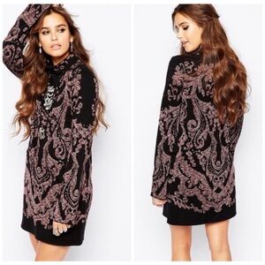 Free People Black and Pink Long Sleeve Dress